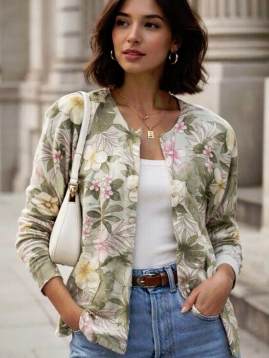 Pendleton Sweaters - Pendleton Portland 72% Silk Floral Spring Coastal Cardigan L